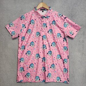 Snowman Golf Polo Shirt Mens Small Pink Baseball Yeti Short Sleeve Performance